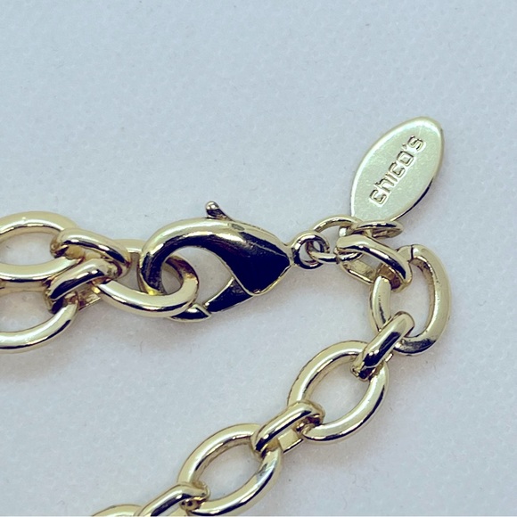 Chico’s  35’ Necklace Gold Tone with Navy Blue Oval and Square Accents. - Picture 7 of 9